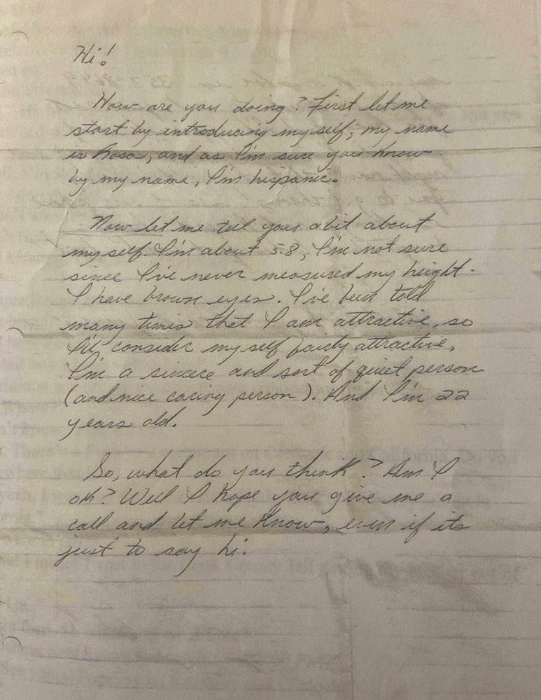 Rosa Maria Borjon's cursive text describing herself in a letter