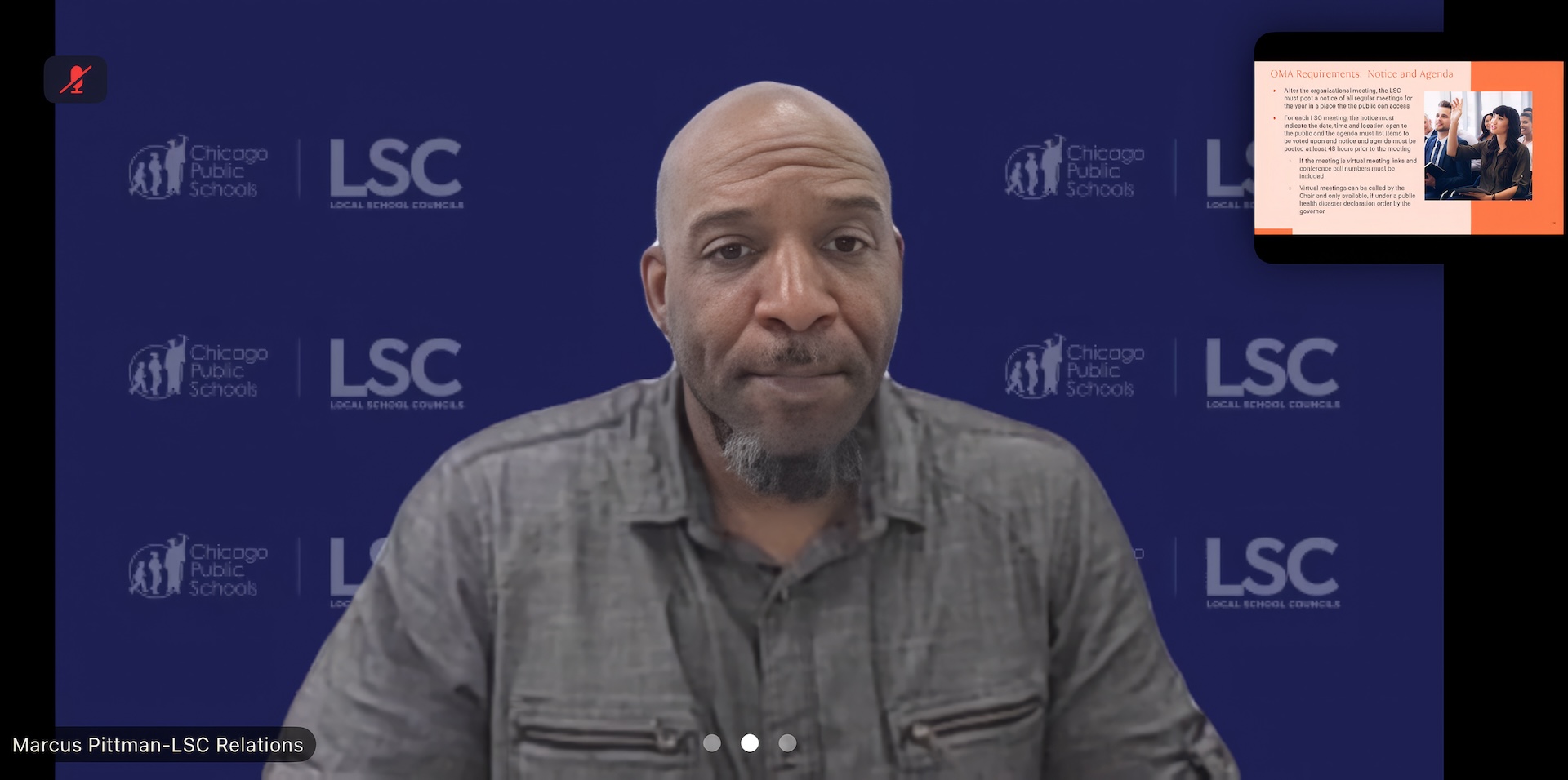 Marcus Pittman appears via video during July 14 Effective Meetings Course 2 for LSC members.