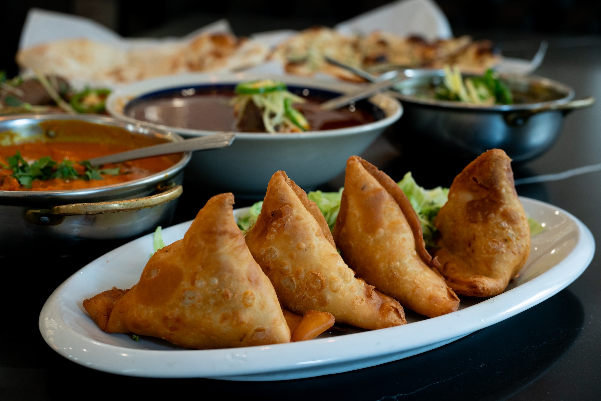 A close up of samosas at Sabri Nihiri, a family owned Pakistani restaurant.