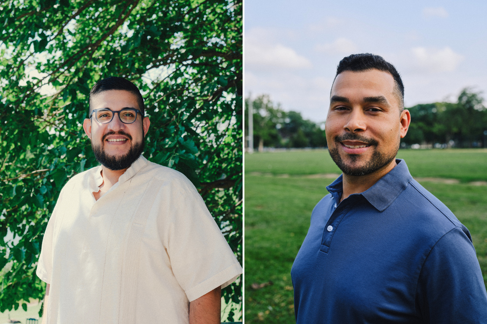 Chicago Board of Education candidates Carlos A. Rivas Jr. (left) and Jason Dones (right) are seen in separate photos.